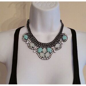 Premier Designs Bejeweled Gunmetal Chain Bib Costume Statement Dressy Necklace.
